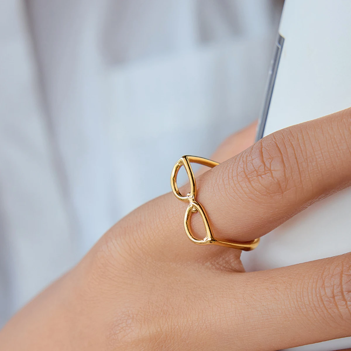 Gold Sunglasses-Shaped Stainless Steel Ring 2 Gold Sunglasses-Shaped Stainless Steel Ring - Image 2