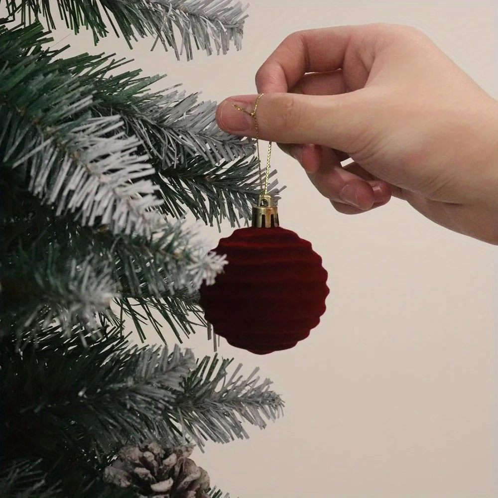 Velvet Red Christmas Ornaments Set of 12 3 Velvet Red Christmas Ornaments Set of 12 - Image 3