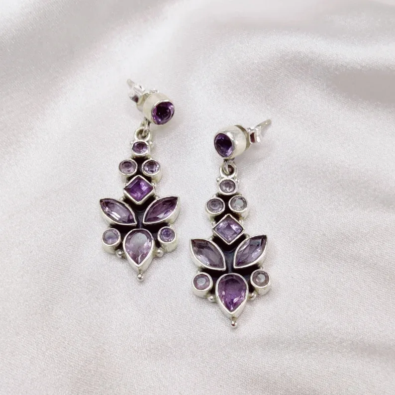 Geometric Purple Stone Drop Earrings 4 Geometric Purple Stone Drop Earrings - Image 4