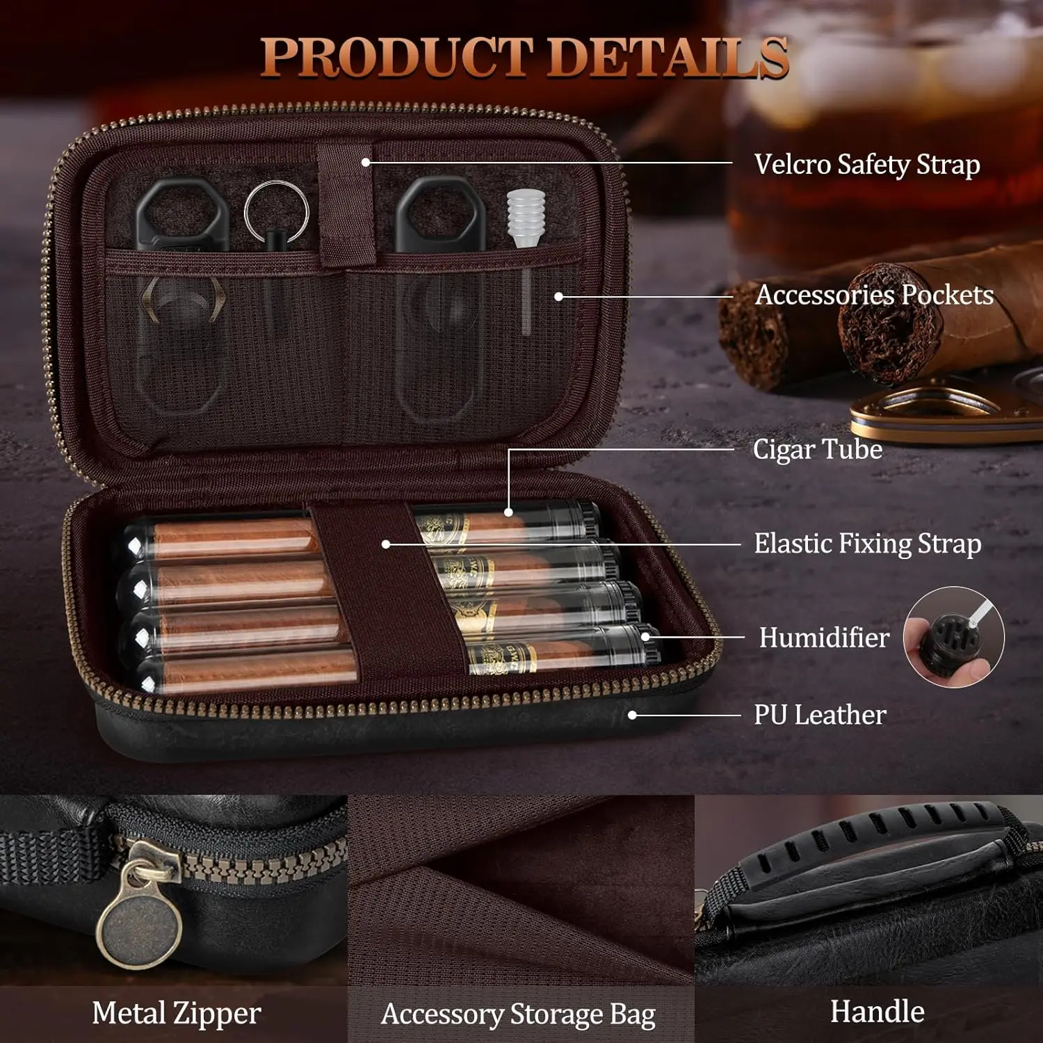 Black Leather Cigar Case with Accessories 3 Black Leather Cigar Case with Accessories - Image 3