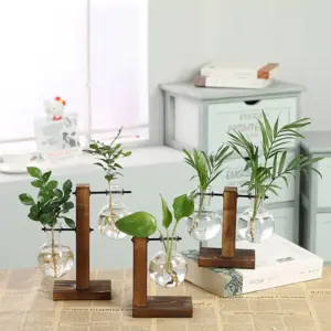 Modern Bamboo and Wood Tabletop Vase Model E123