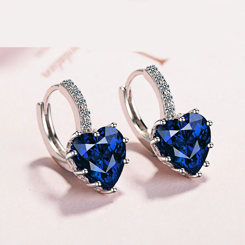 Heart-shaped Sterling Silver Earrings with Cubic Zirconia 7 Heart-shaped Sterling Silver Earrings with Cubic Zirconia - Image 7
