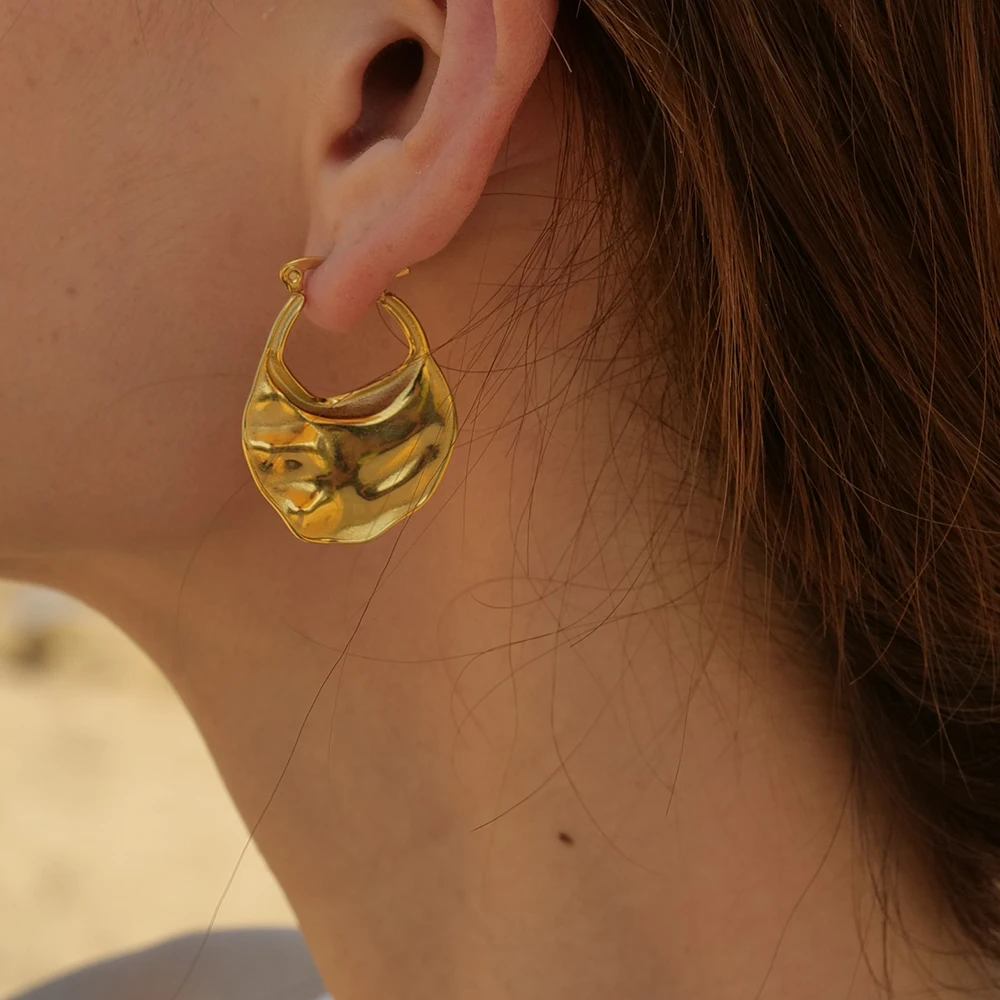 Gold Geometric Stainless Steel Hoop Earrings 5 Gold Geometric Stainless Steel Hoop Earrings - Image 5