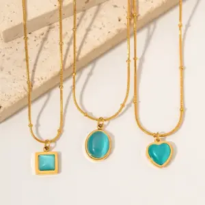 Gold-Tone Stainless Steel Turquoise Necklace 12 S3b3621fa4442468f8d926ebaf87d427bK