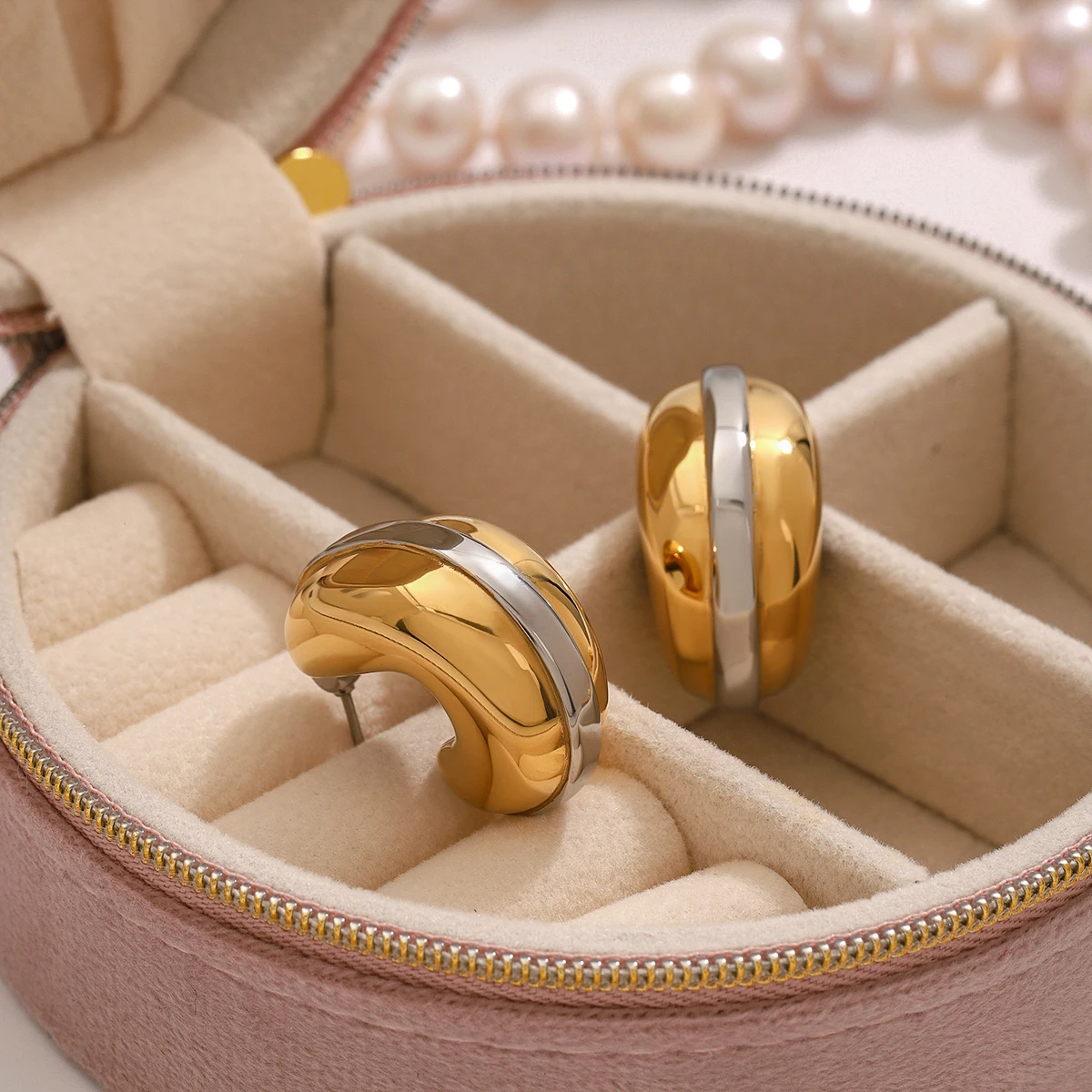 Stainless Steel Two-Tone Water Drop Earrings 3 Stainless Steel Two-Tone Water Drop Earrings - Image 3