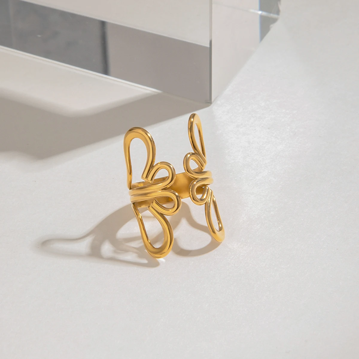 Elegant Gold Floral Stainless Steel Ring 6 Elegant Gold Floral Stainless Steel Ring - Image 6