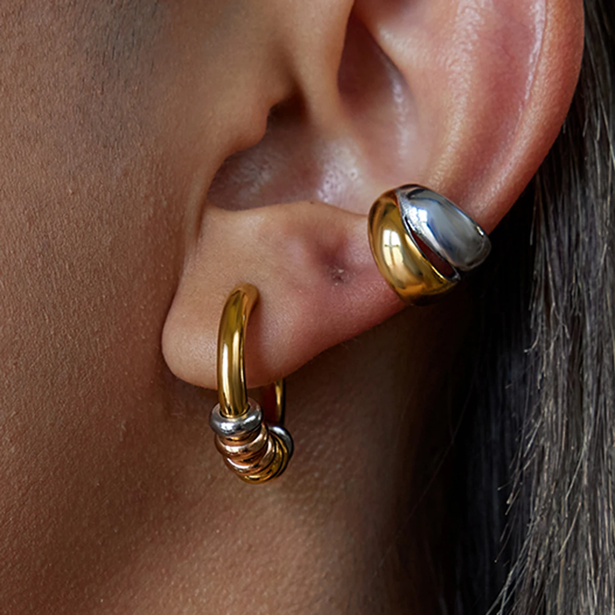 Stainless Steel Layered Hoop Earrings 3 Stainless Steel Layered Hoop Earrings - Image 3