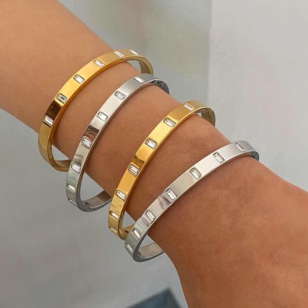 Elegant Stainless Steel Zircon Bracelets Set 2 Elegant Stainless Steel Zircon Bracelets Set - Image 2