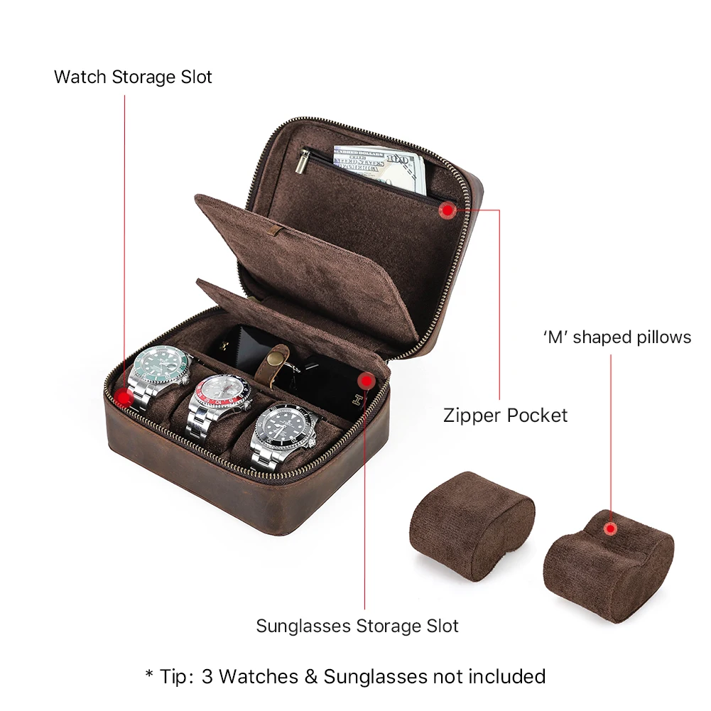 Vintage Leather Watch Travel Case for Men 3 Vintage Leather Watch Travel Case for Men - Image 3