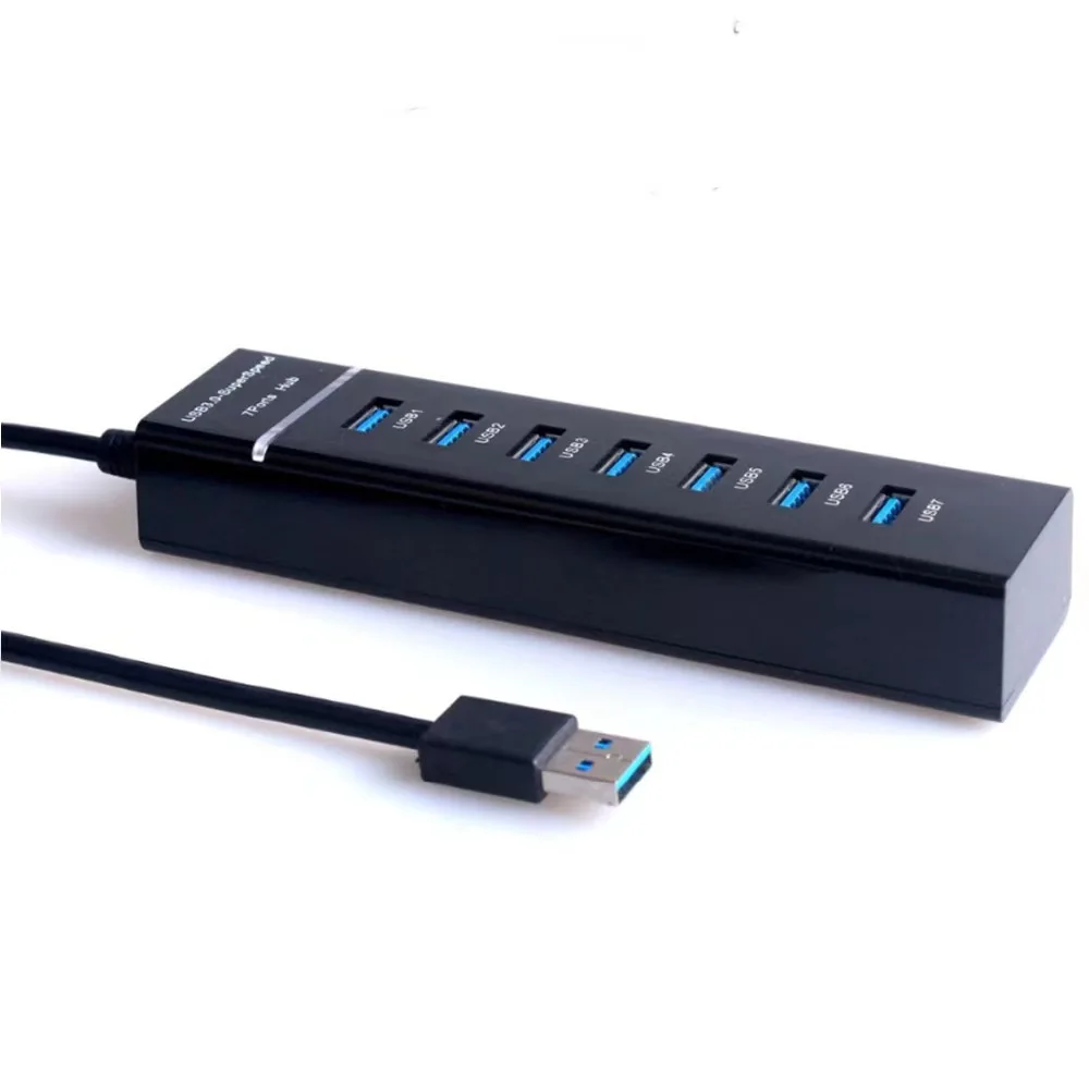 Black 7-Port USB 3.0 Hub with 30cm Cable 6 Black 7-Port USB 3.0 Hub with 30cm Cable - Image 6