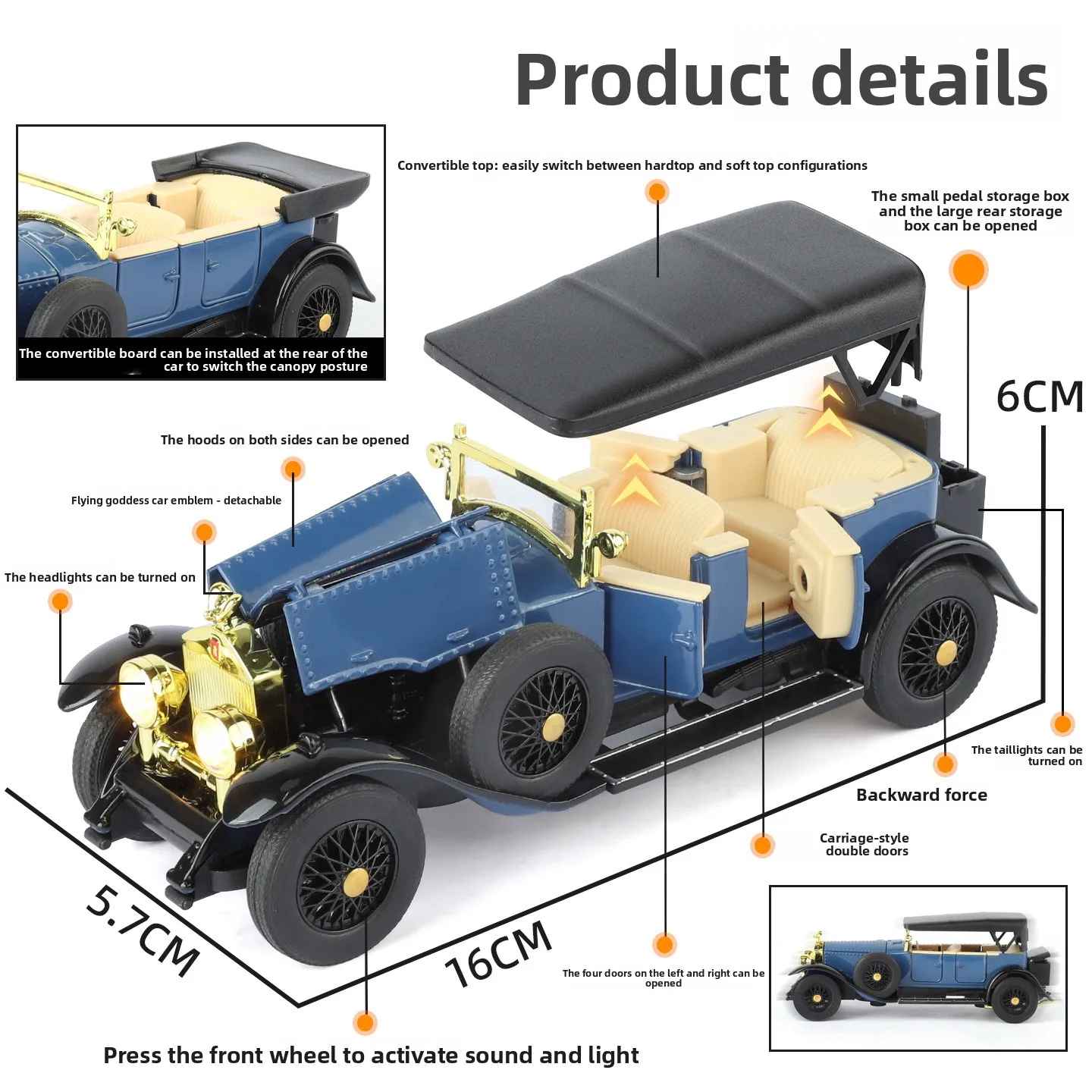 Vintage Blue Alloy Car Model with Lighting 3 Vintage Blue Alloy Car Model with Lighting - Image 3