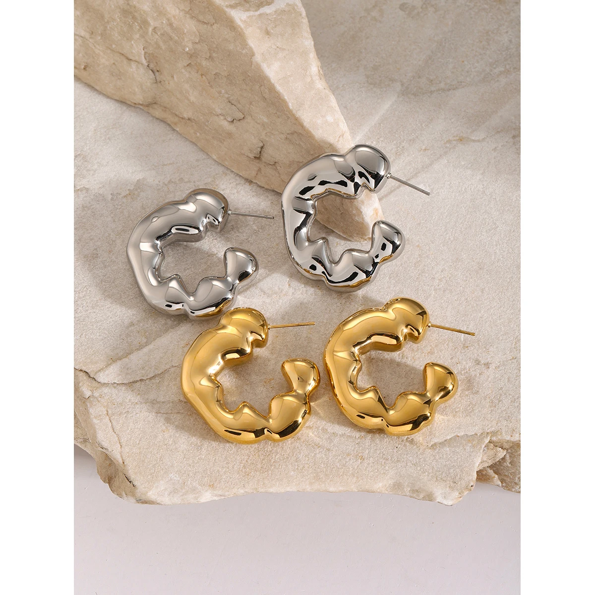 Stainless Steel Ripple Earrings for Women 4 Stainless Steel Ripple Earrings for Women - Image 4