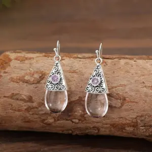 Vintage Silver Drop Earrings with Pink & Purple Stones 10 S3c0f4962bb0447b1b9de2b3e64bdb3b2r