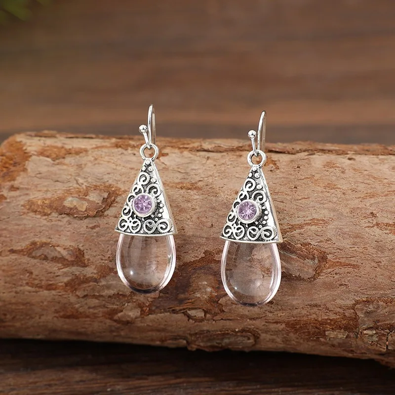 Vintage Silver Drop Earrings with Pink & Purple Stones 5 Vintage Silver Drop Earrings with Pink & Purple Stones - Image 5