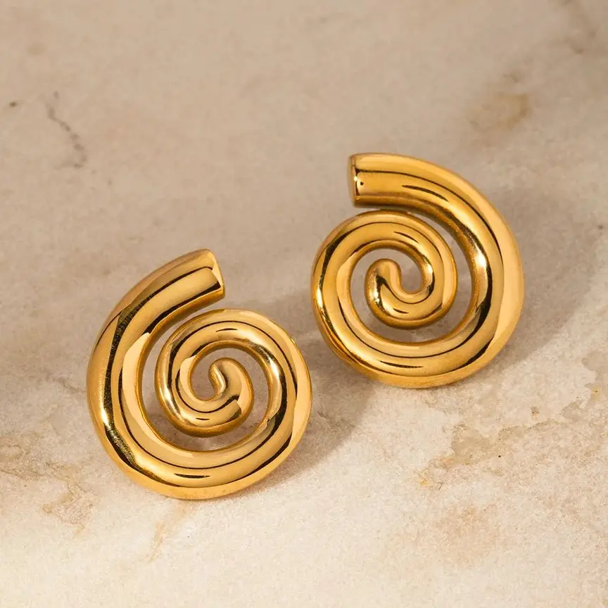Gold Stainless Steel Greek Spira Stud Earrings 3 Gold Stainless Steel Greek Spira Stud Earrings - Image 3