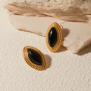 Gold Onyx Horse Eye Stainless Steel Earrings 10 S3c3d00e90d52453da4da01a03185766ba