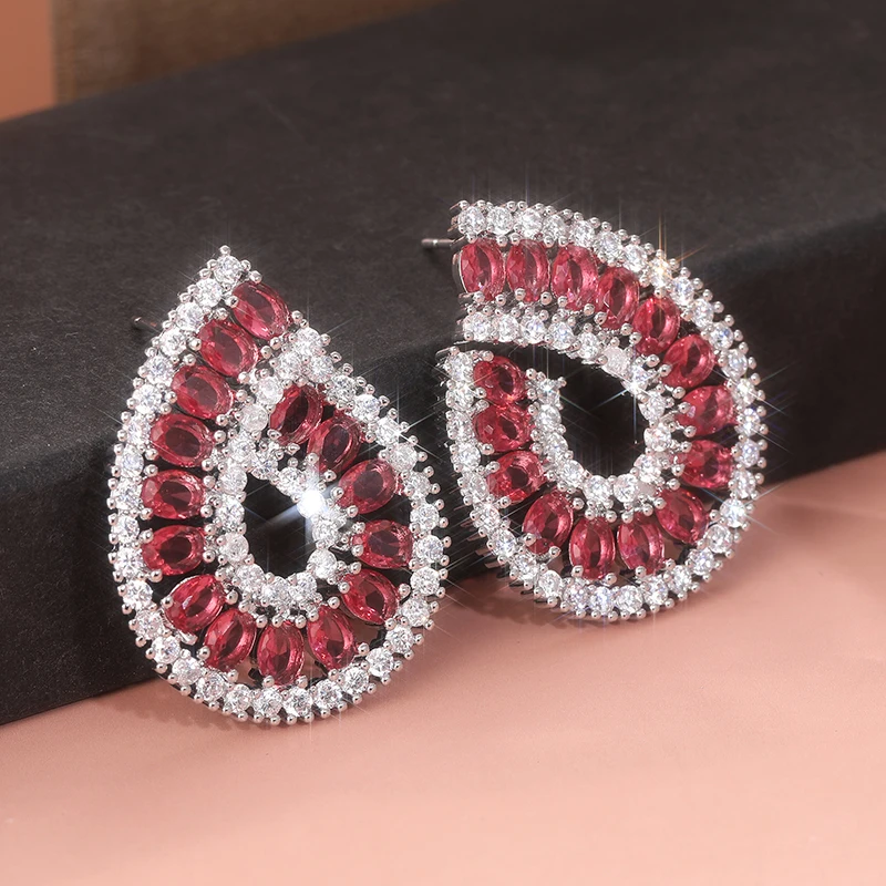 Elegant Silver Drop Earrings with Pink Cubic Zirconia 3 Elegant Silver Drop Earrings with Pink Cubic Zirconia - Image 3