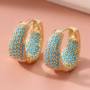Gold-Tone Imitation Turquoise Hoop Earrings 7 S3c8843ba0588457db8287fdf44b078caY