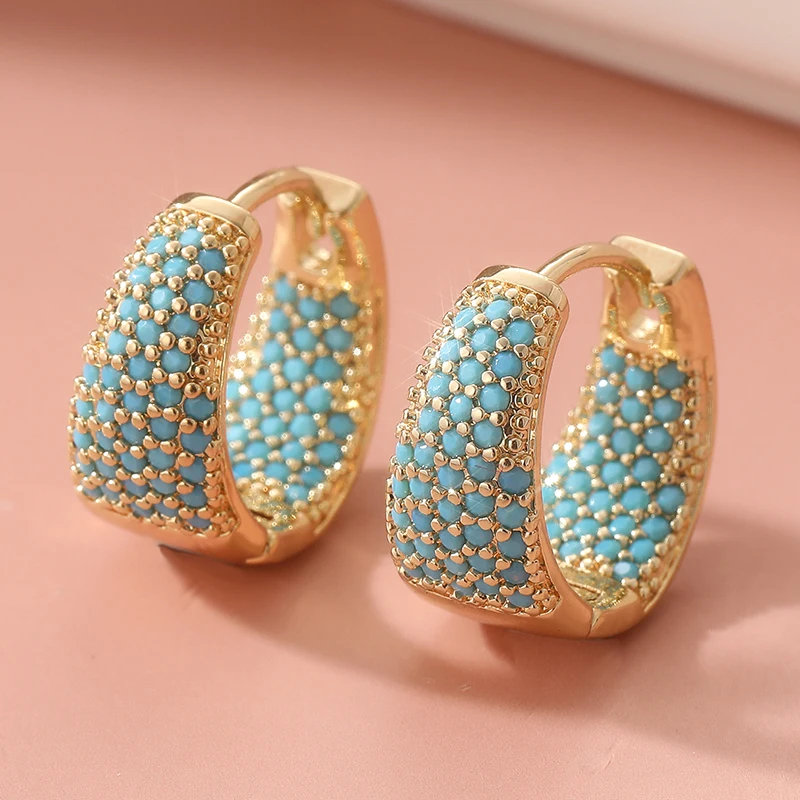 Gold-Tone Imitation Turquoise Hoop Earrings 2 Gold-Tone Imitation Turquoise Hoop Earrings - Image 2