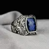 Vintage Silver and Blue Geometric Ring for Women