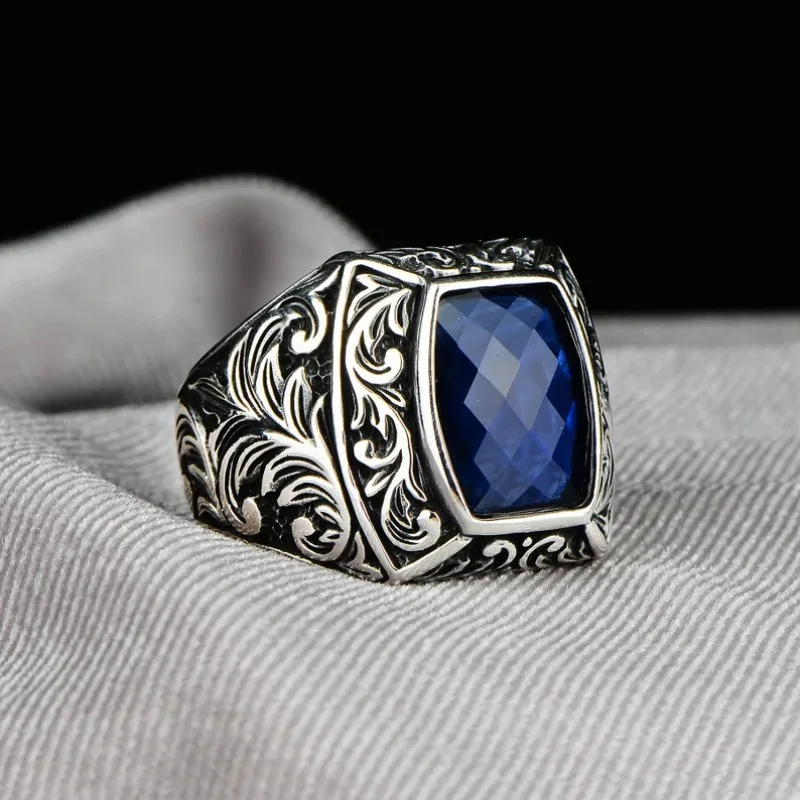 Vintage Silver and Blue Geometric Ring for Women 1 Vintage Silver and Blue Geometric Ring for Women