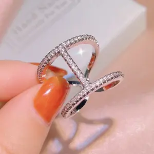 Sterling Silver Geometric Cross Ring with Zircons 10 S3cf6bfbf6a0c4be193b815e27fa5d9f0w