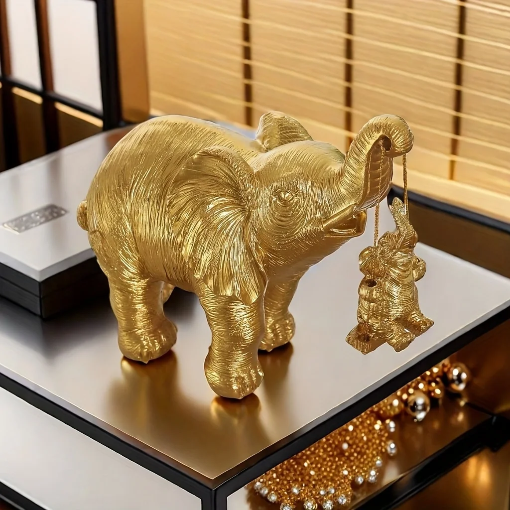 Gold and Silver Mother Elephant Figurine 1 Gold and Silver Mother Elephant Figurine