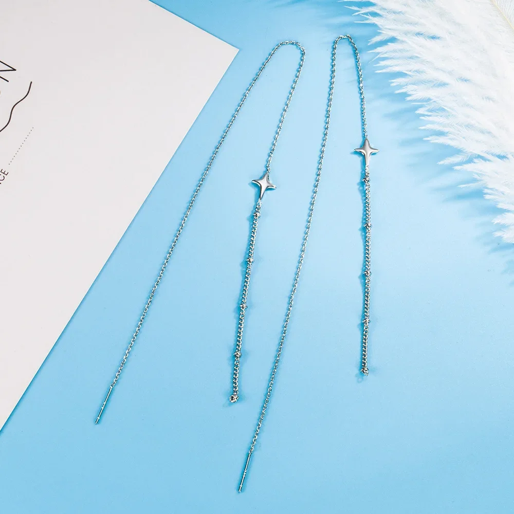 Silver Star Drop Earrings for Women 5 Silver Star Drop Earrings for Women - Image 5