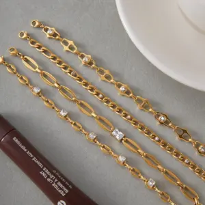 Gold Stainless Steel Skeleton Bracelet with Zircon 14 S3dc83303a2c848b882a29f3a6942dd04N