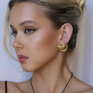 Heart-Shaped Stainless Steel Gold Earrings