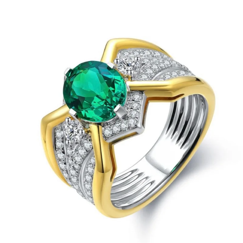 Women's Geometric Green Cubic Zirconia Ring 3 Women's Geometric Green Cubic Zirconia Ring - Image 3