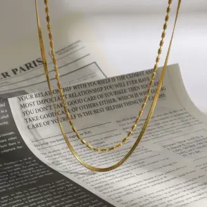 Stainless Steel Double-Layer Gold Necklace 11 S3ebf767e176e4463bbb2e79ebb696fe4H 1