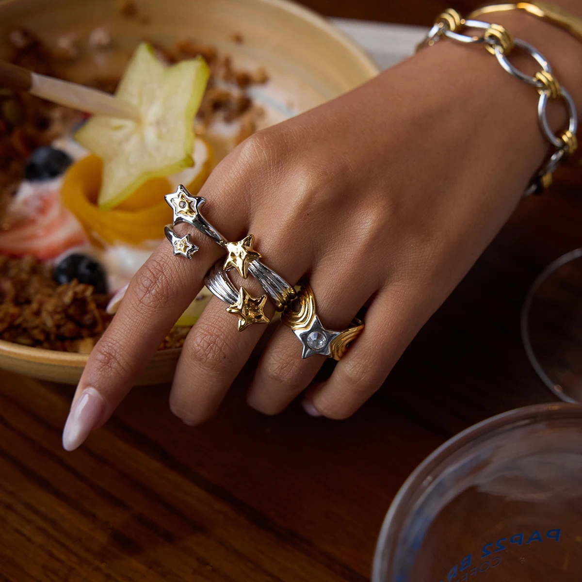 Stainless Steel Hollow Star Ring with Zircons 4 Stainless Steel Hollow Star Ring with Zircons - Image 4