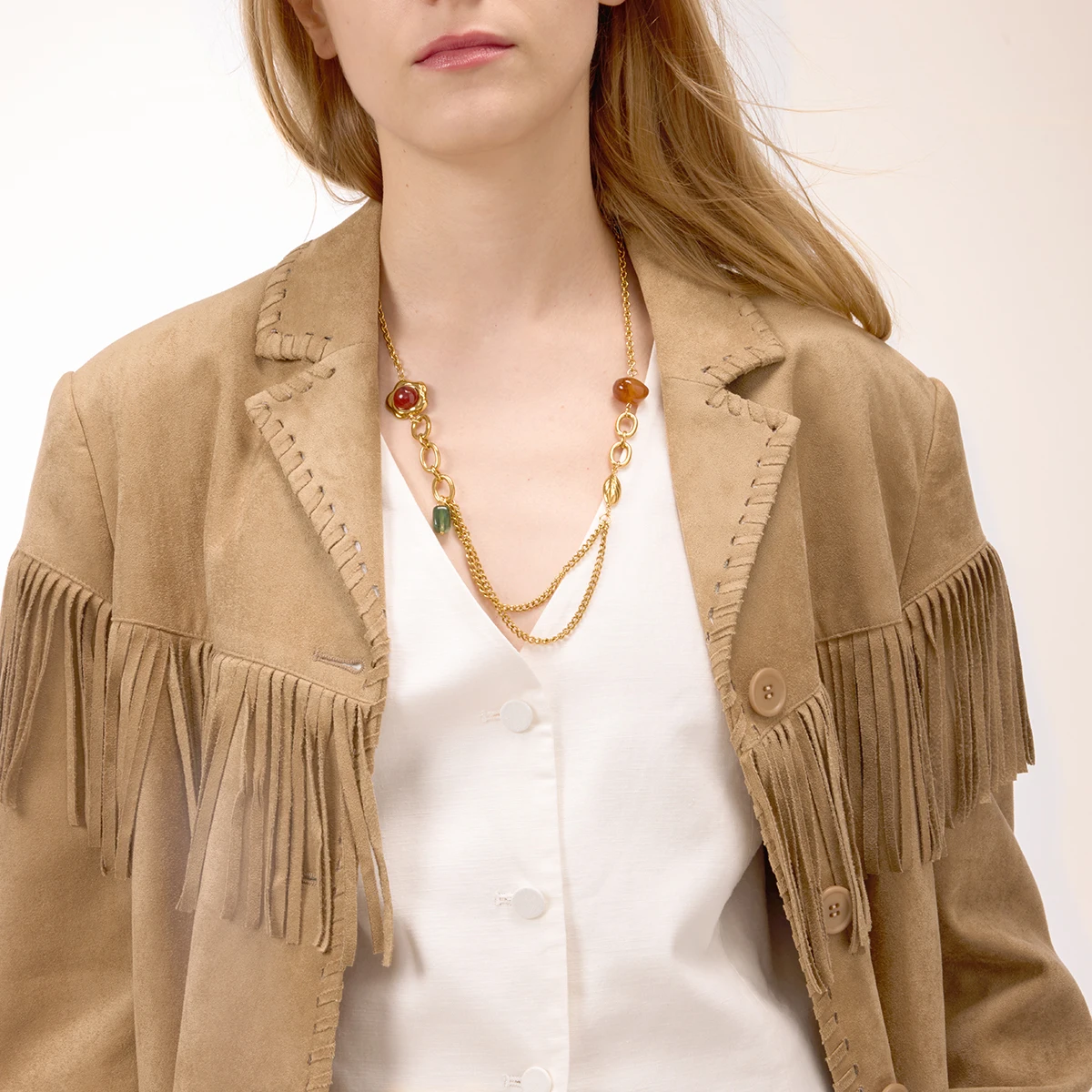 Vintage-Style Stainless Steel Necklace with Gemstones 2 Vintage-Style Stainless Steel Necklace with Gemstones - Image 2