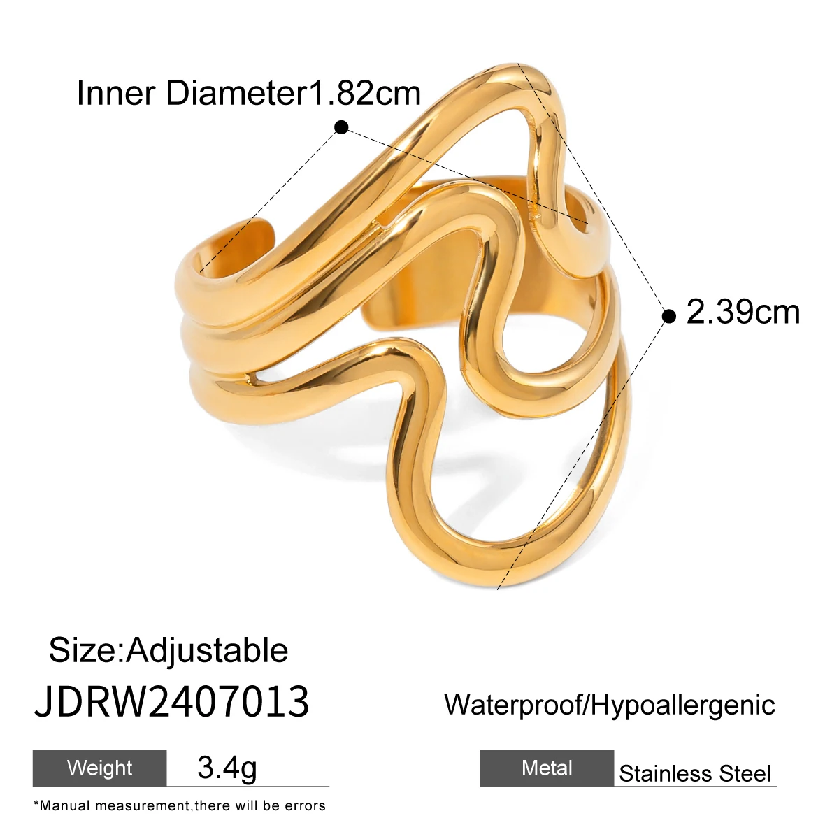 Gold Ripple Open Stainless Steel Ring JDRW2407013 6 Gold Ripple Open Stainless Steel Ring JDRW2407013 - Image 6