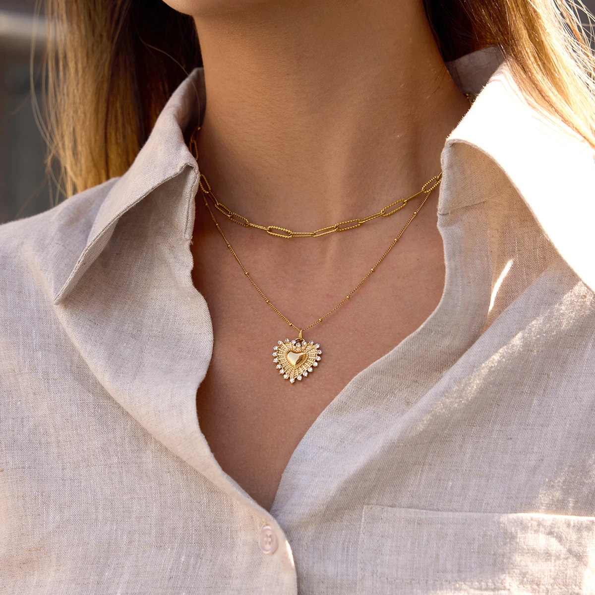 Gold-tone Stainless Steel Heart Necklace JDN0108033 3 Gold-tone Stainless Steel Heart Necklace JDN0108033 - Image 3