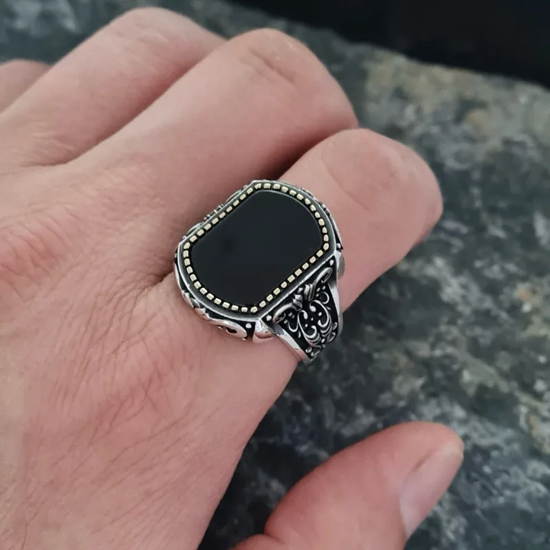 Men's Silver Black Zircon Cocktail Ring 3 Men's Silver Black Zircon Cocktail Ring - Image 3