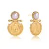 Gold-Tone Pearl Drop Earrings in Stainless Steel