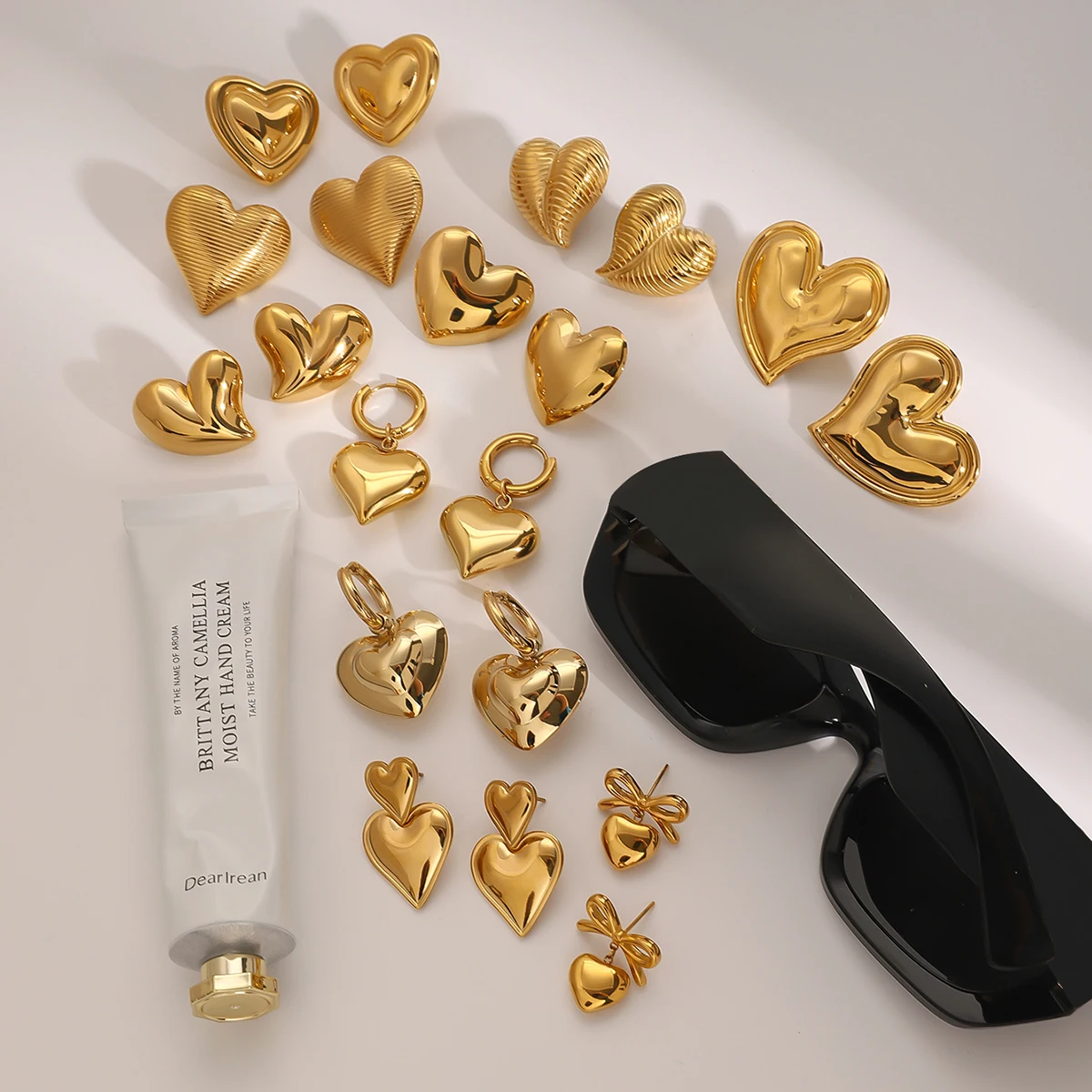 Stainless Steel Gold Heart Earrings Collection 2 Stainless Steel Gold Heart Earrings Collection - Image 2