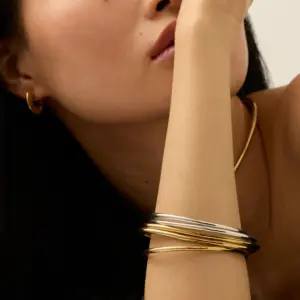 Minimalist 2.3mm Gold Stainless Steel Bangle Set