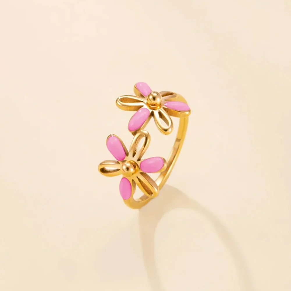 Colorful Floral Enamel Stainless Steel Ring 4 Colorful Floral Enamel Stainless Steel Ring - Image 4