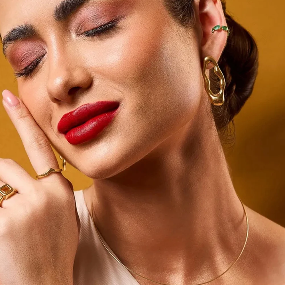 Minimalist Irregular Gold Steel Earrings 2 Minimalist Irregular Gold Steel Earrings - Image 2