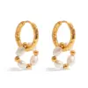 Gold-Tone Stainless Steel Pearl Hoop Earrings