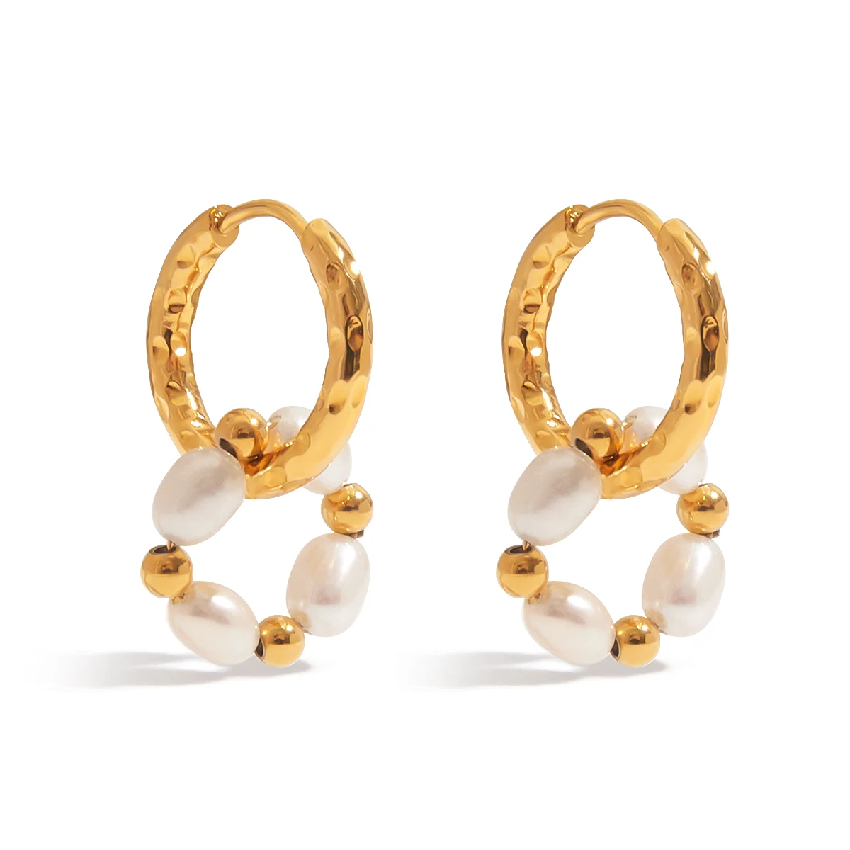 Gold-Tone Stainless Steel Pearl Hoop Earrings 1 Gold-Tone Stainless Steel Pearl Hoop Earrings