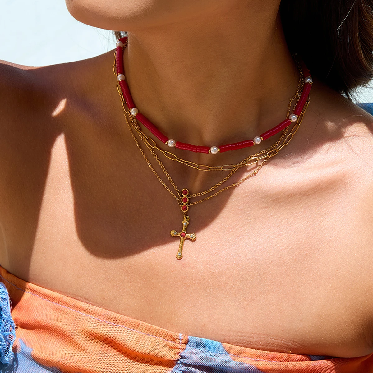 Elegant Gold Stainless Steel Cross Necklace 3 Elegant Gold Stainless Steel Cross Necklace - Image 3