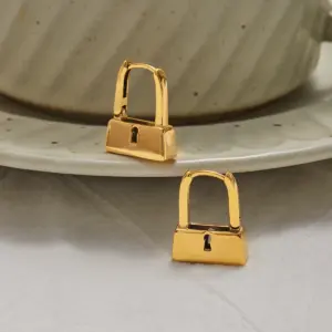 Stainless Steel Lock-Shaped Gold Hoop Earrings 11 S41ef988deae14a3c86aec3d0c009e837R