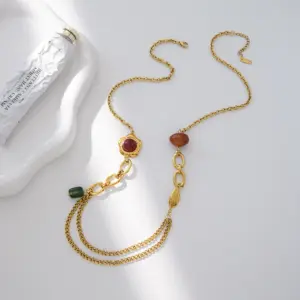 Vintage Gold-Tone Stainless Steel Necklace with Red Agate 12 S41f34fc3f15e436da3c8698f5e356a4az