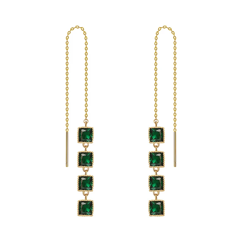 Gold Green Zircon Kimono Earrings 2 Gold Green Zircon Kimono Earrings - Image 2
