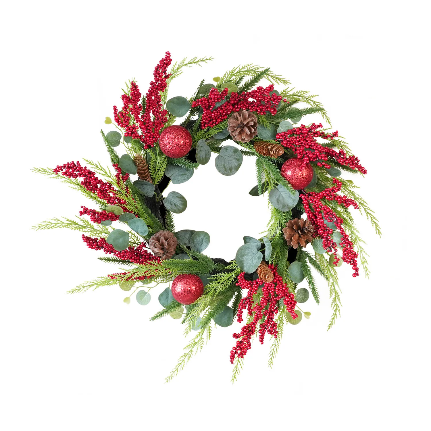 70cm Rustic Christmas Wreath with Red Berries 2 70cm Rustic Christmas Wreath with Red Berries - Image 2