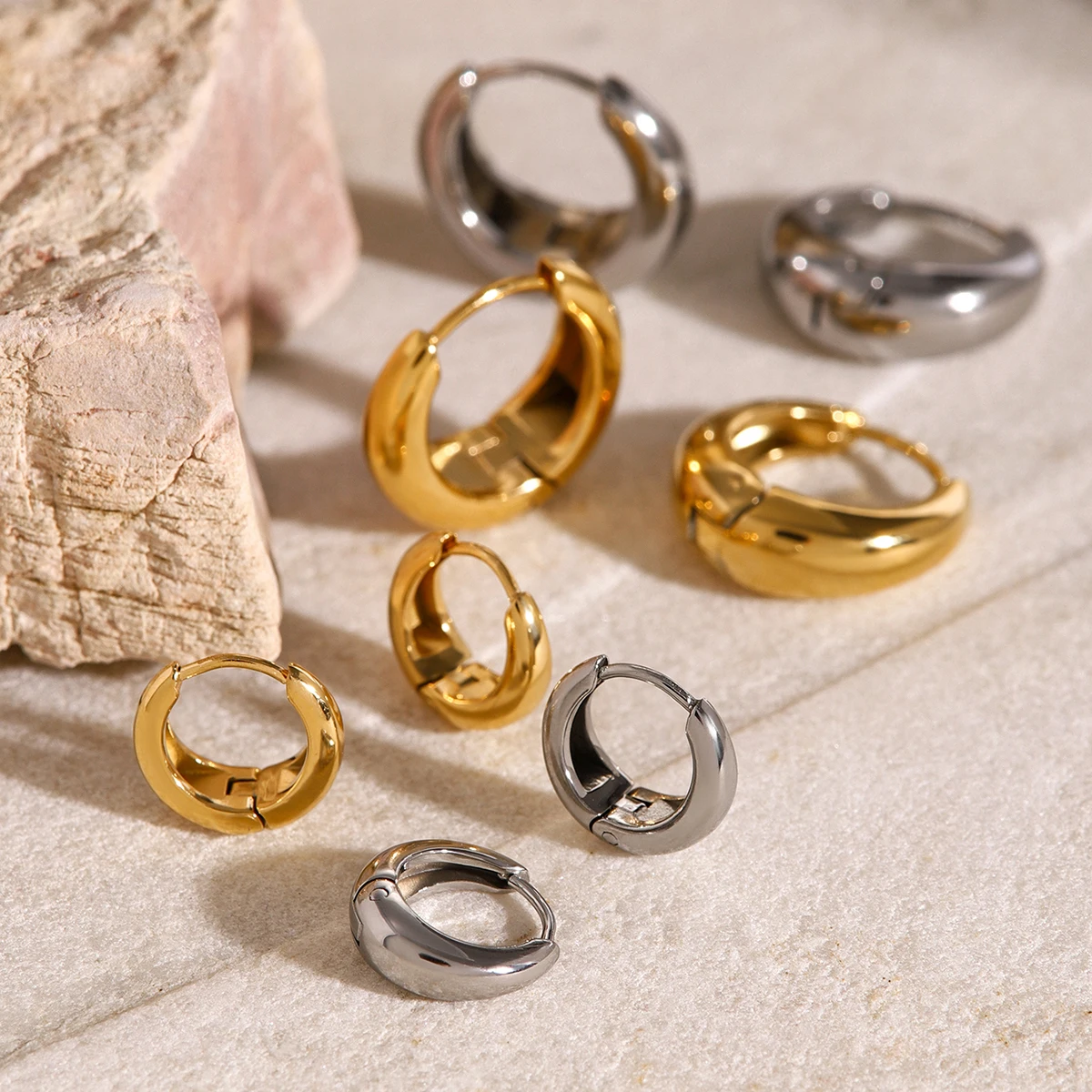 Stainless Steel Hoop Earrings 12mm & 18mm 3 Stainless Steel Hoop Earrings 12mm & 18mm - Image 3